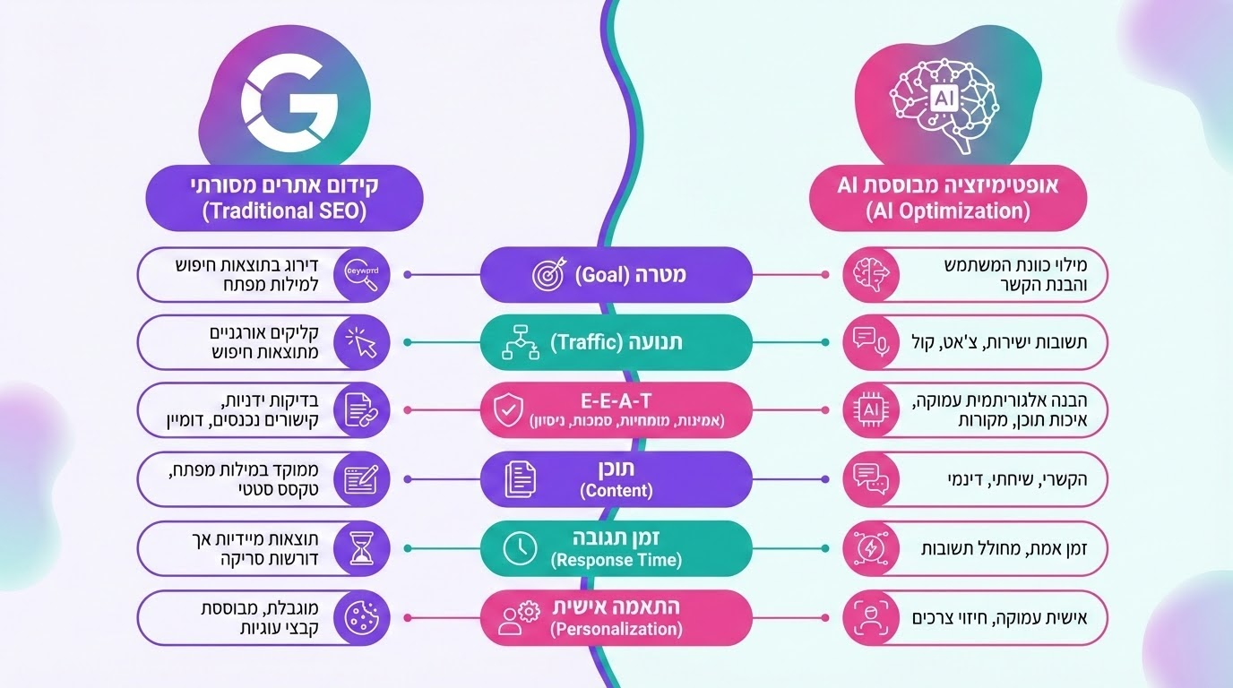 השוואה בין קידום מסורתי לקידום למנועי תשובות AI