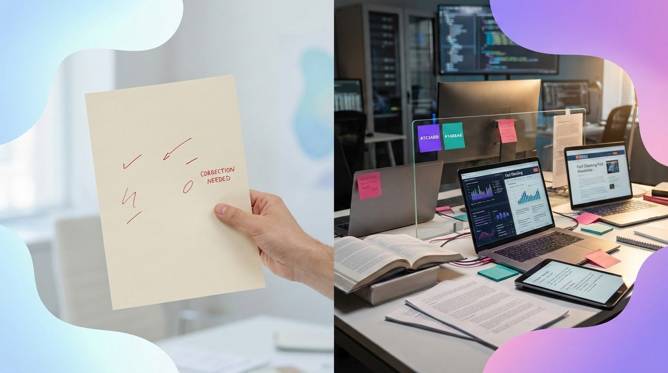 איור המציג את ההבדל בין עריכה שטחית לעריכה מעמיקה של תוכן AI