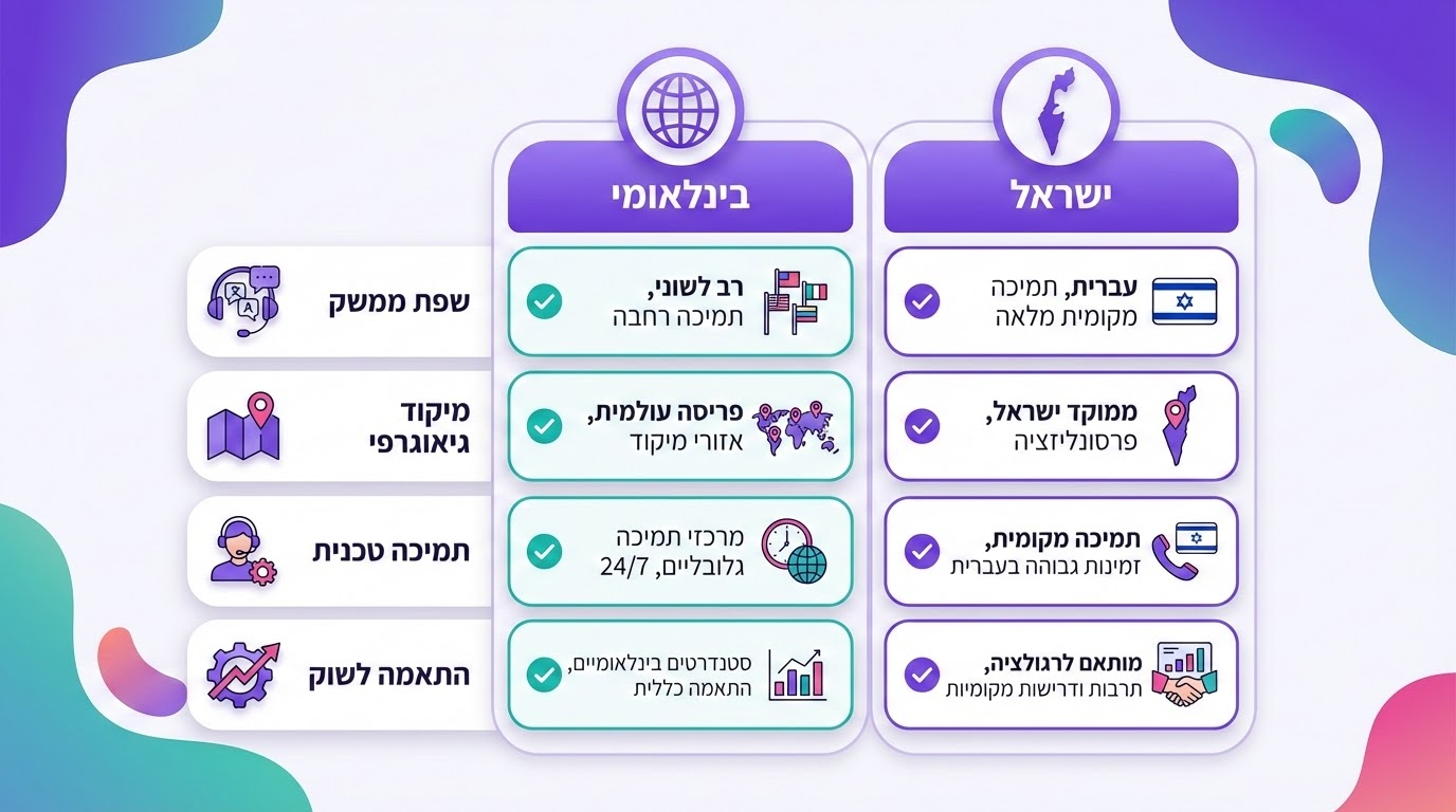 תרשים המציג השוואה בין מערכת ניהול קידום מקומית לבינלאומית