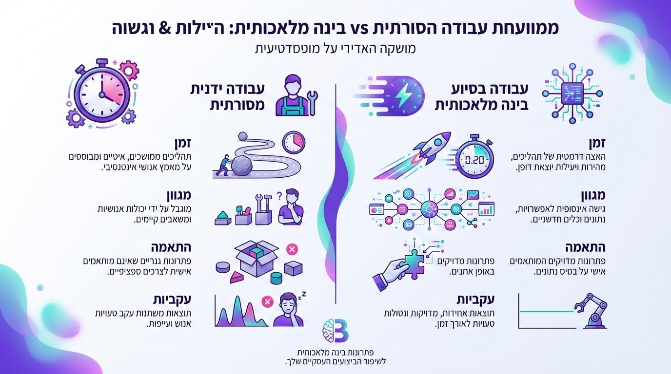 השוואה בין יצירת מודעות ידנית לבין שימוש ב-Gemini - אינפוגרפיקה