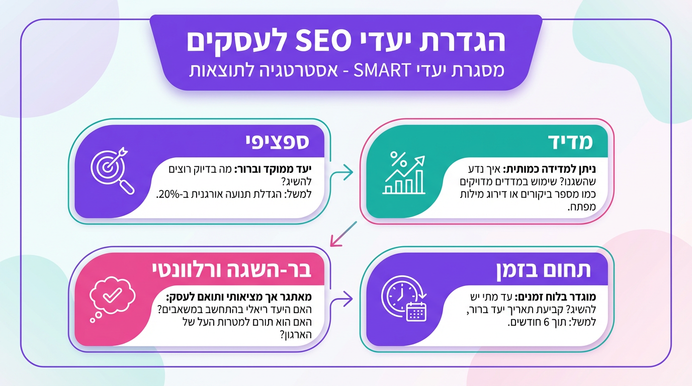 הגדרת מטרות SEO לתוצאות עסקיות - תרשים המציג את הקשר בין יעדים עסקיים למדדי SEO