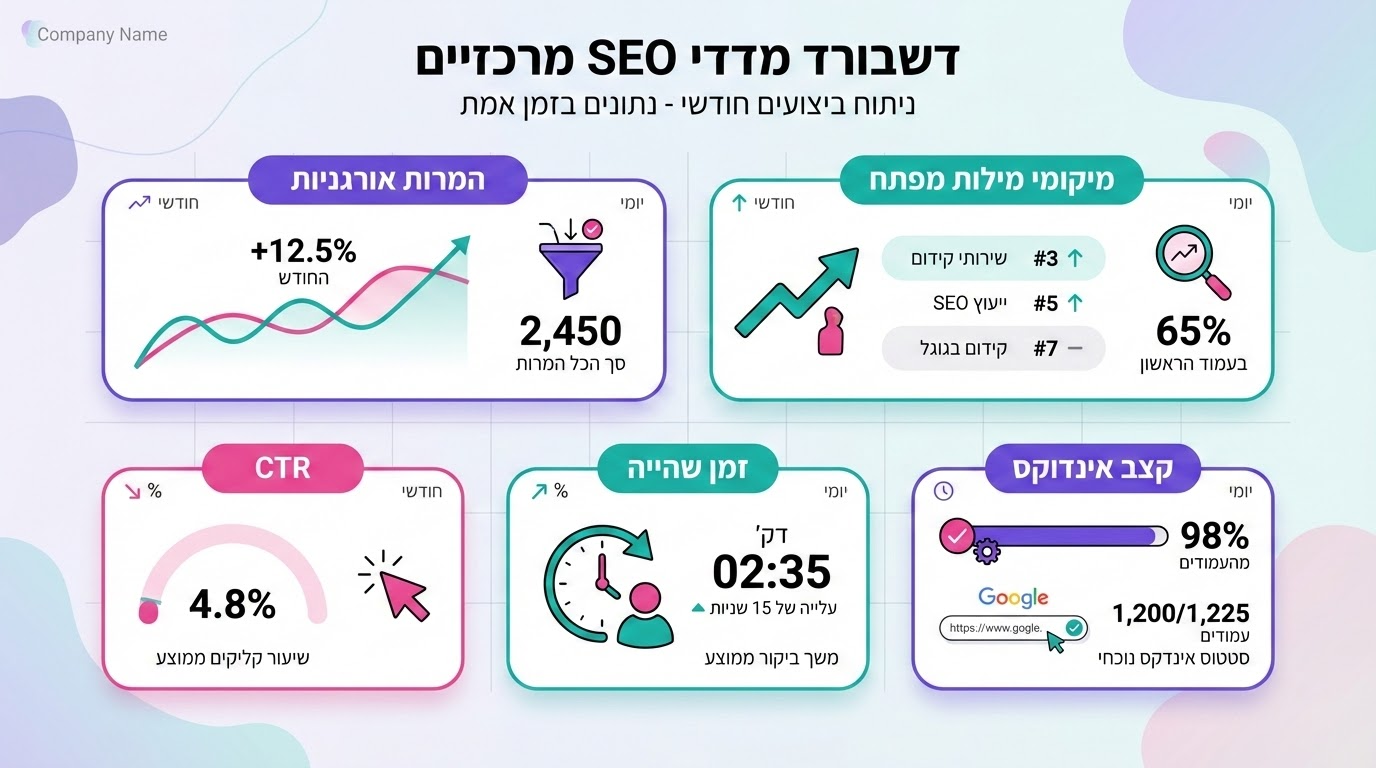 אינפוגרפיקה המציגה את מדדי ההצלחה העיקריים שחשוב למדוד בקידום אתרים