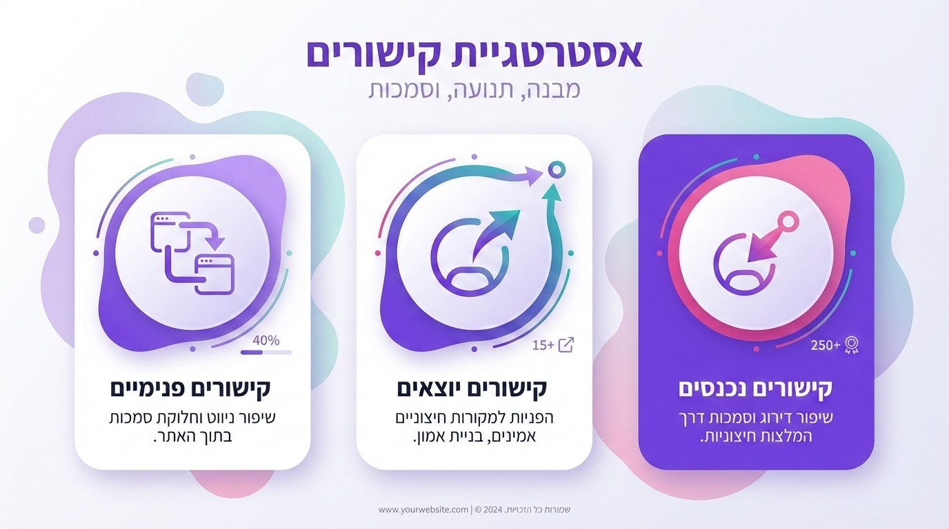 אינפוגרפיקה המציגה את שלושת סוגי הקישורים העיקריים לקידום אתרים
