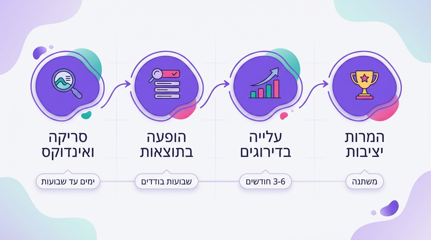 ציר זמן לתוצאות מתוכן לקידום אתרים - מסריקה ועד המרות