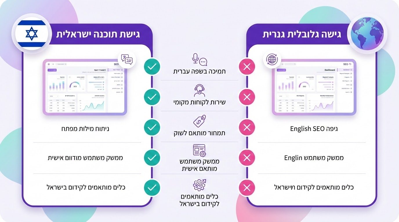 השוואה בין כלי קידום אתרים ישראלי לבין מערכת SEO בינלאומית גנרית