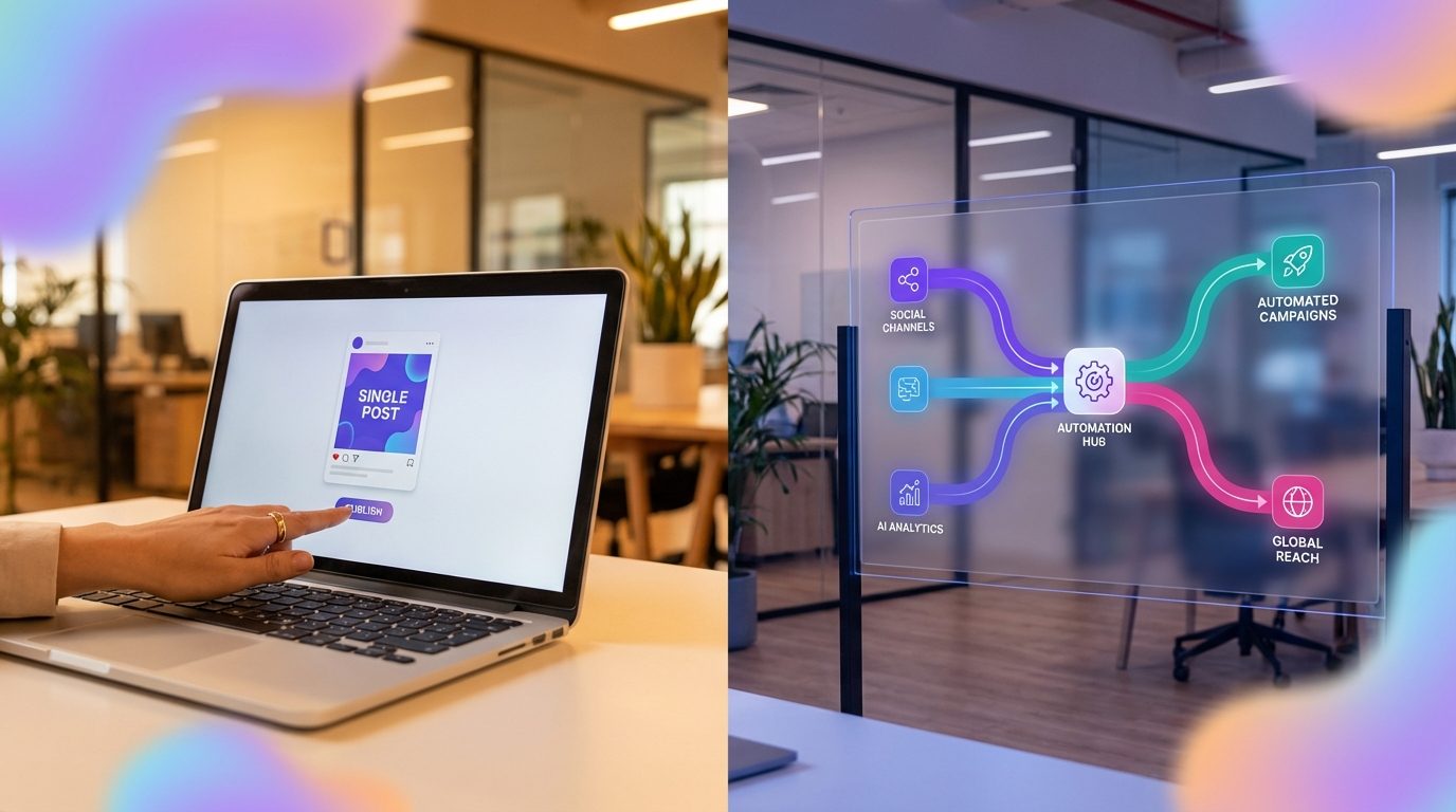 ההבדל בין תזמון תוכן לפרסום אוטומטי — תרשים המחשה