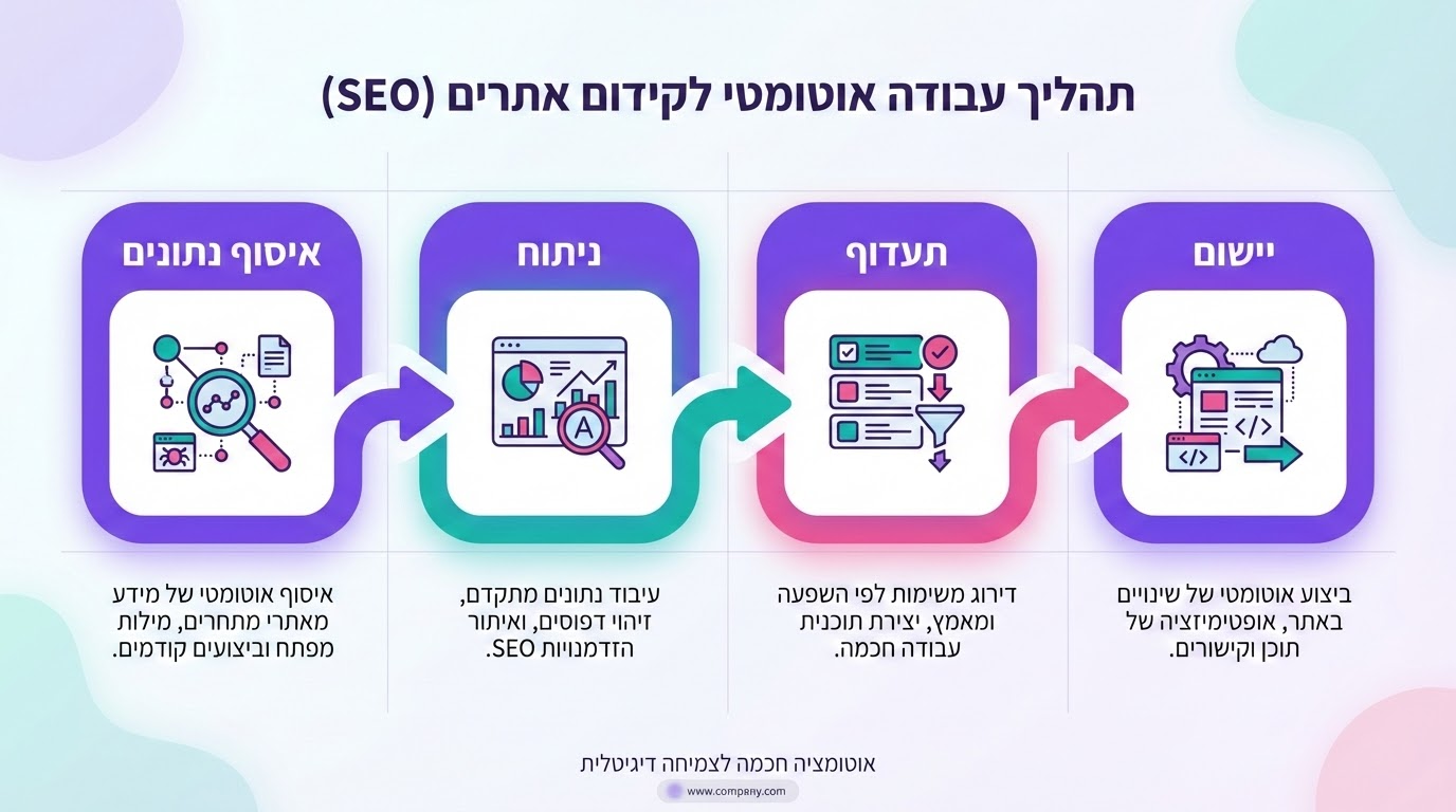 תרשים המציג את תהליך שיפור אתר אוטומטי - מאיסוף נתונים ועד ליישום שינויים