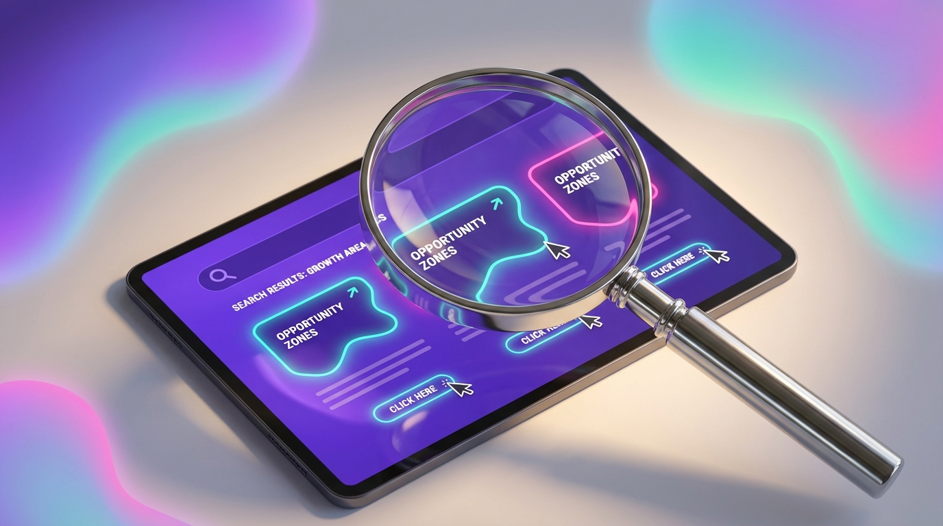 המחשה ויזואלית של זיהוי הזדמנויות שיפור CTR אורגני באמצעות ניתוח אוטומטי