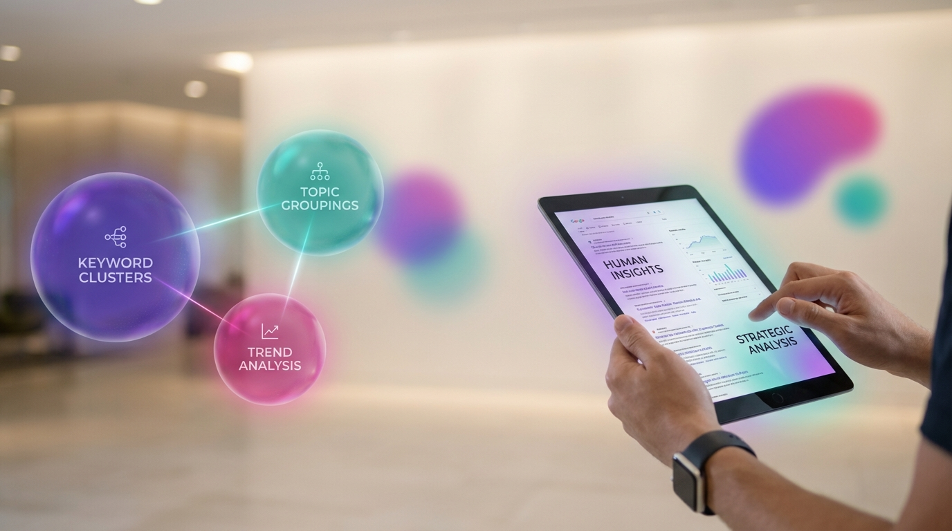 תרשים המציג את החלוקה בין מה שניתן לאוטמט ומה שדורש עבודה ידנית במחקר מילות מפתח