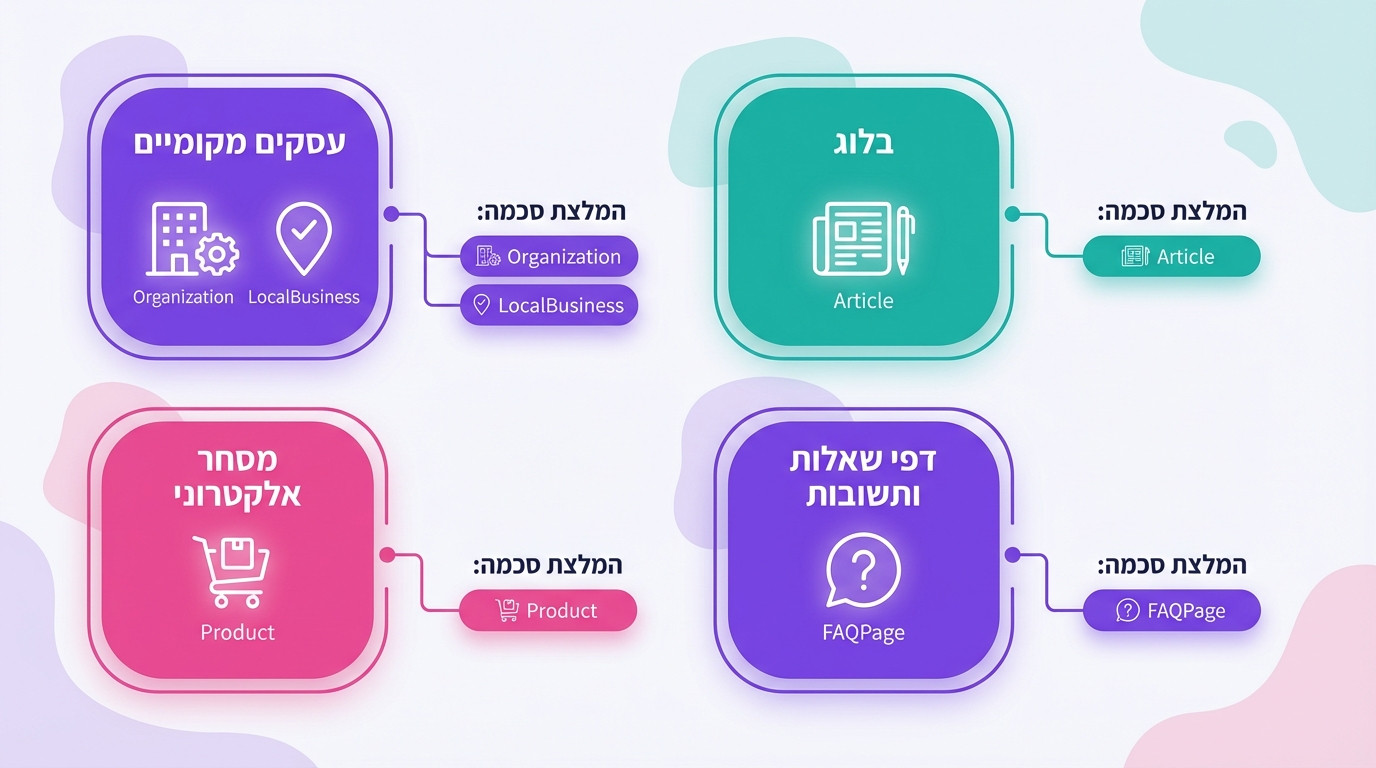 מפת התאמה בין סוגי אתרים לסוגי סכמה מומלצים