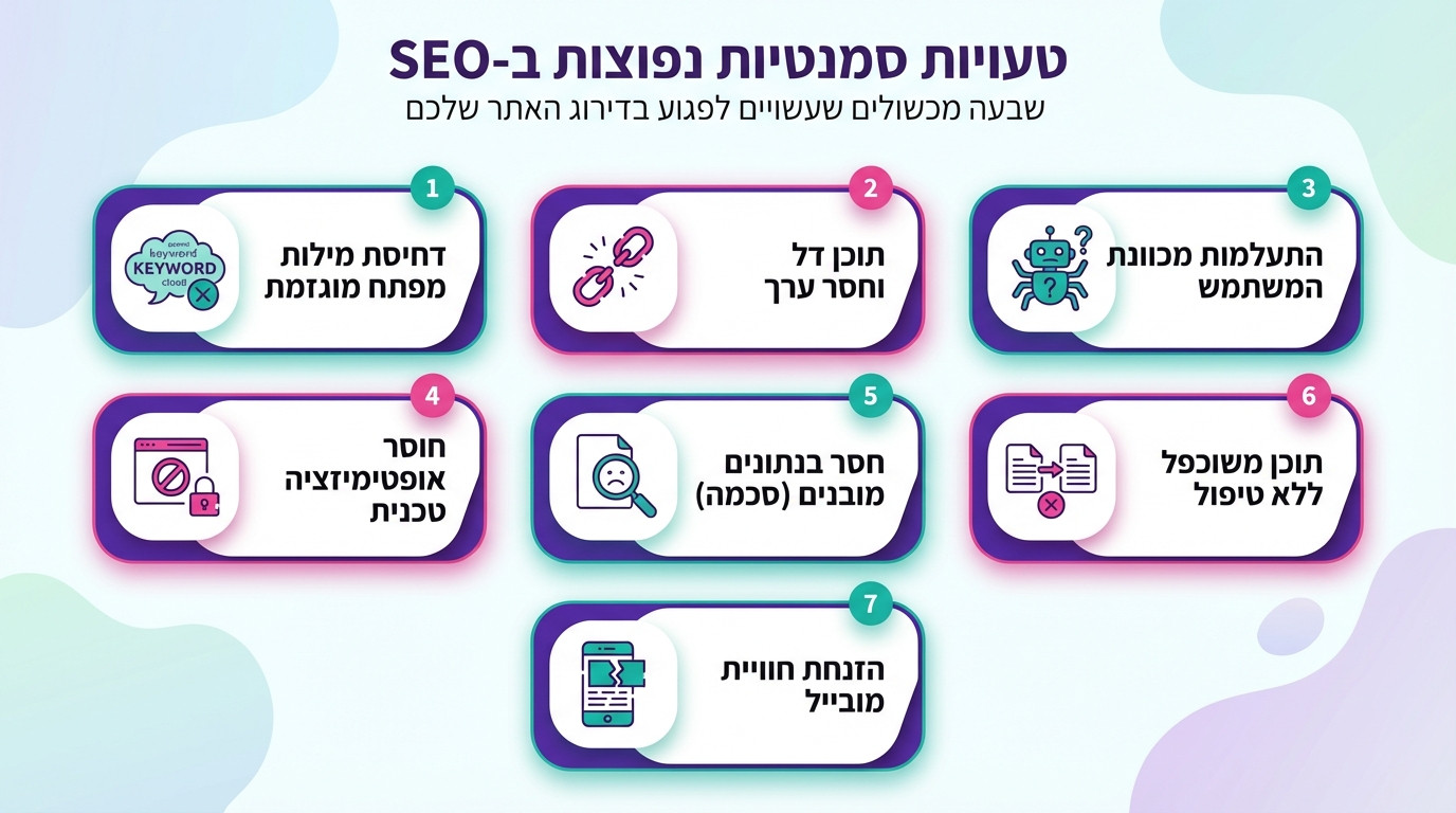 שבע טעויות שיכולות להרוס קידום אתרים סמנטי וכיצד להימנע מהן