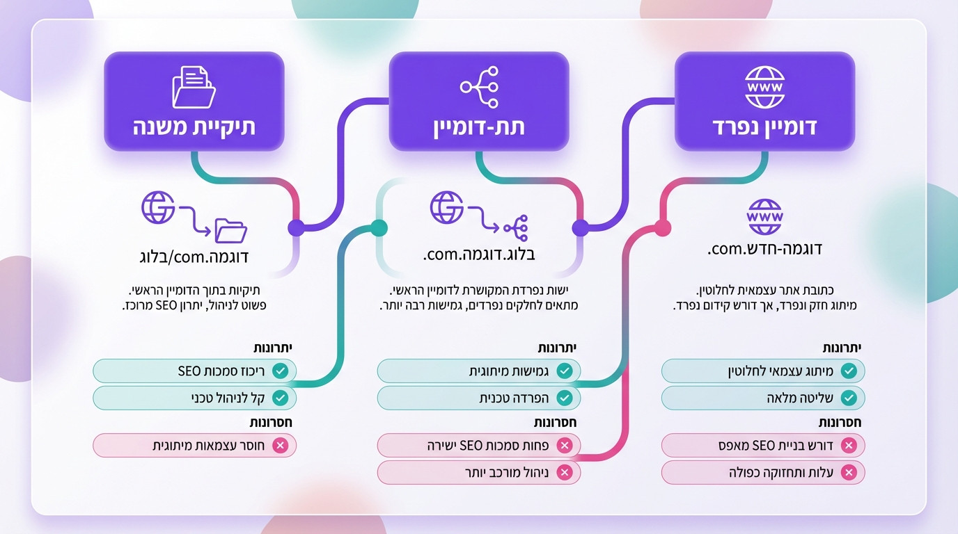 מבנה URL לקידום בינלאומי — תיקיות משנה, תתי-דומיין או דומיין נפרד
