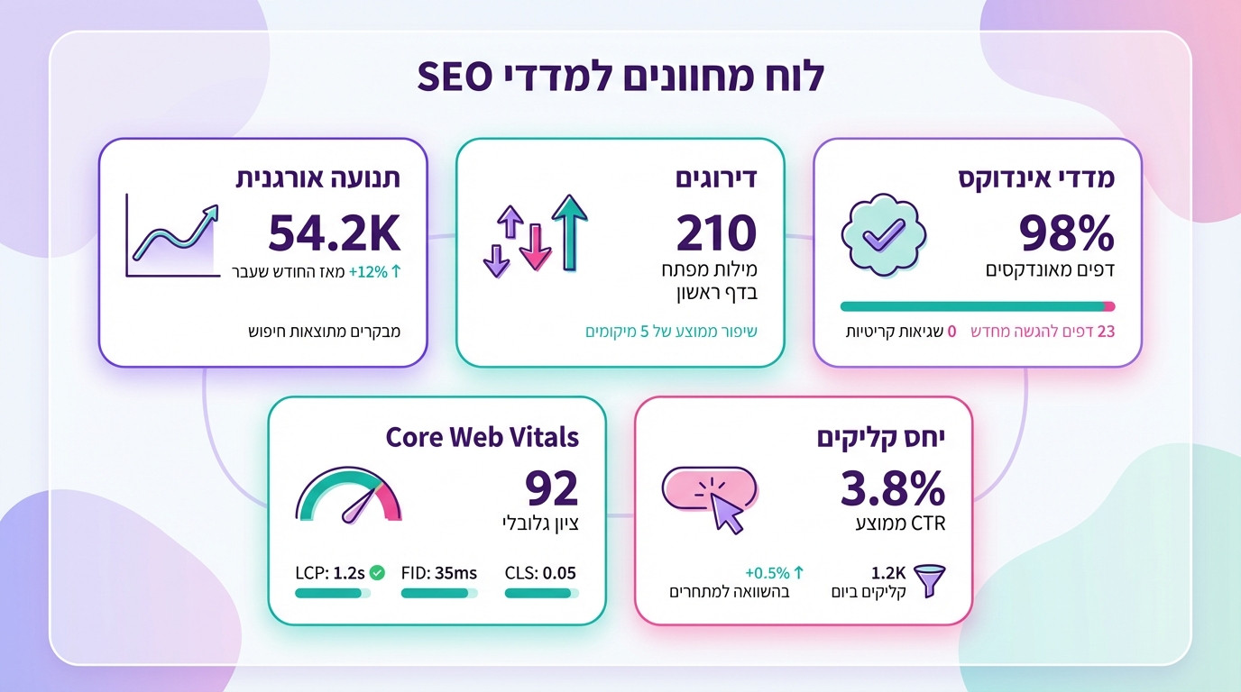 דשבורד מדדים וכלי ניטור לקידום אתרים Headless CMS כולל Core Web Vitals ואינדוקס