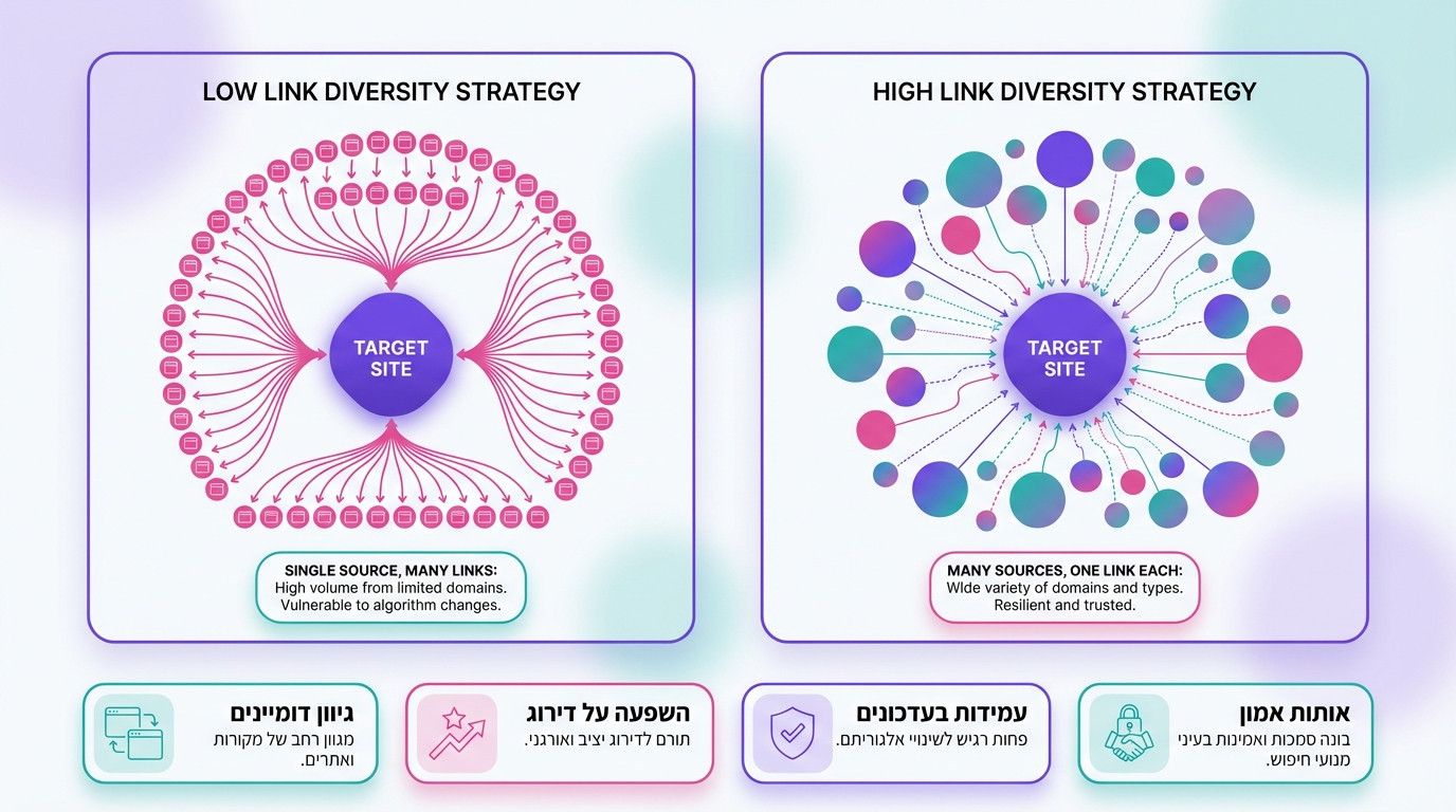 השוואה בין כמות קישורים למספר דומיינים מפנים וההשפעה על דירוג אתרים