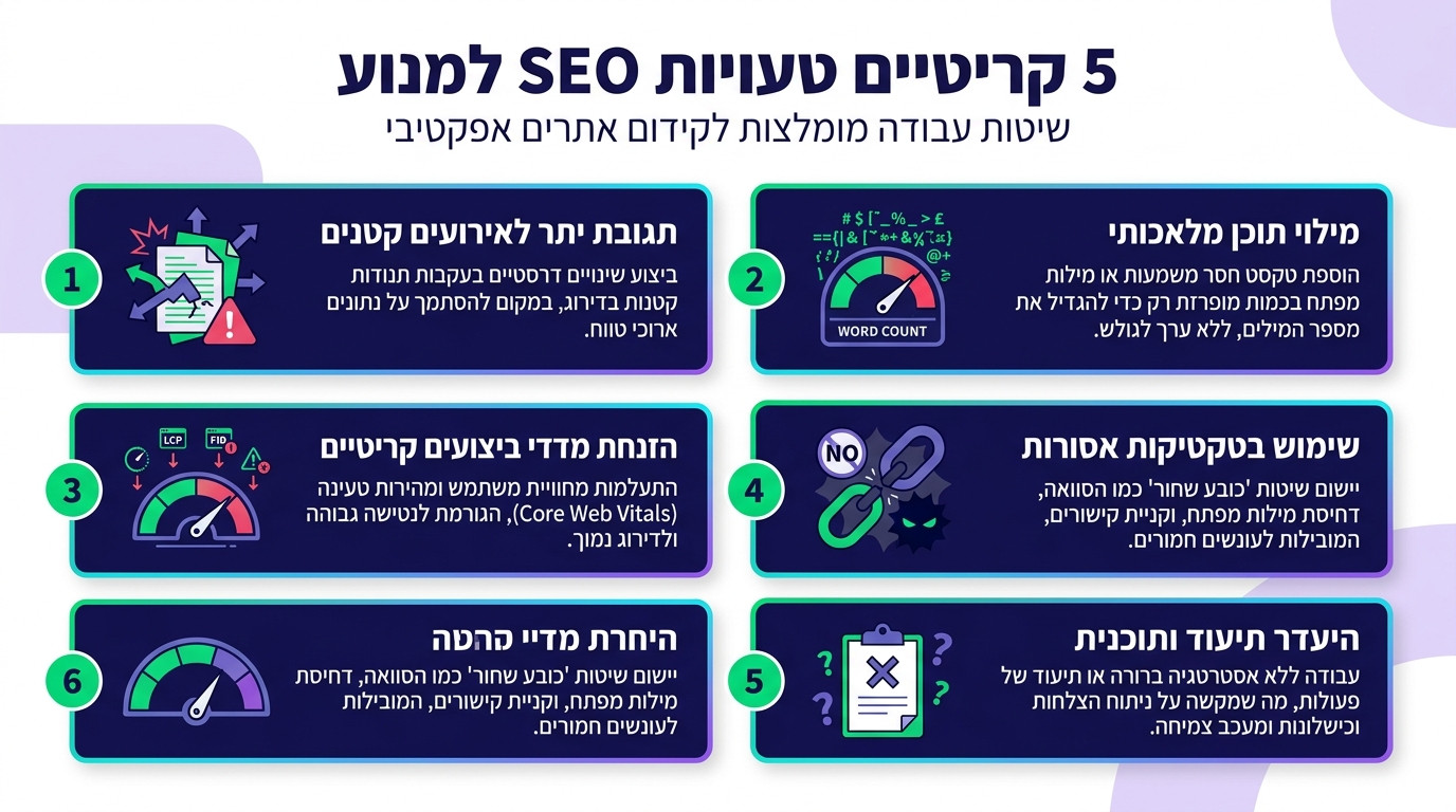 חמש טעויות נפוצות בהתמודדות עם עדכוני אלגוריתם גוגל וכיצד להימנע מהן
