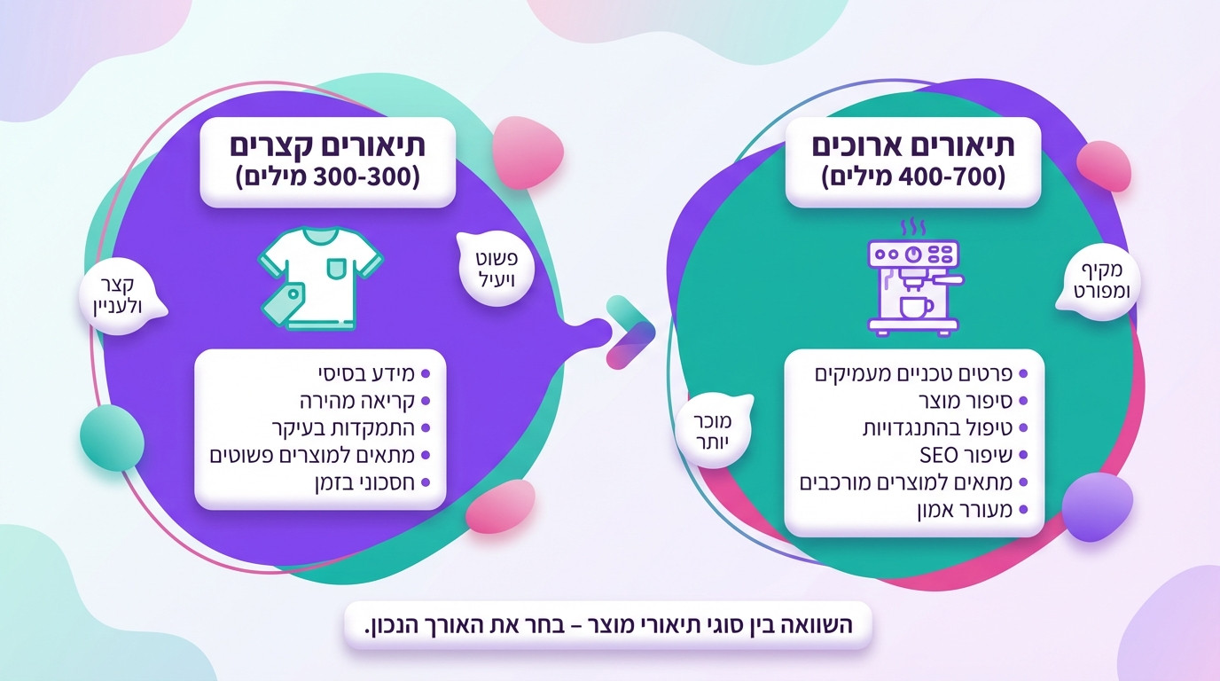 השוואת אורך תיאורי מוצרים אופטימליים לפי סוג מוצר ומורכבות