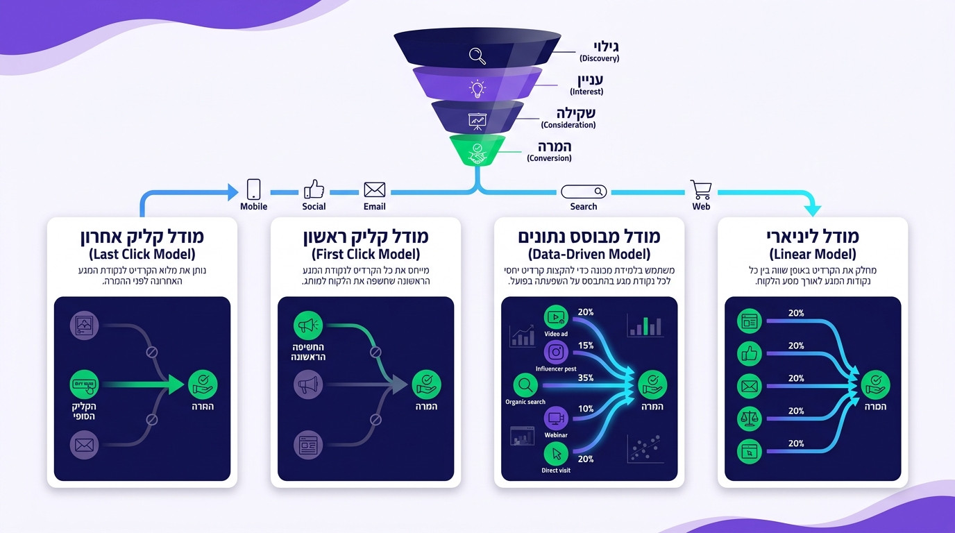 תרשים מסע לקוח המראה ייחוס המרות בין ערוצי שיווק מרובים