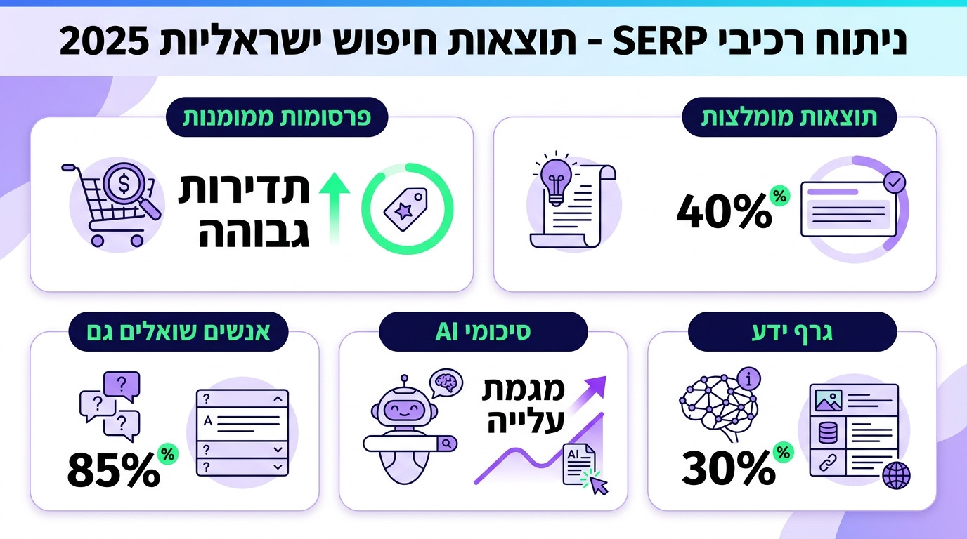 מבנה דף תוצאות חיפוש גוגל בישראל 2025 והשפעת Zero Click על קליקים אורגניים