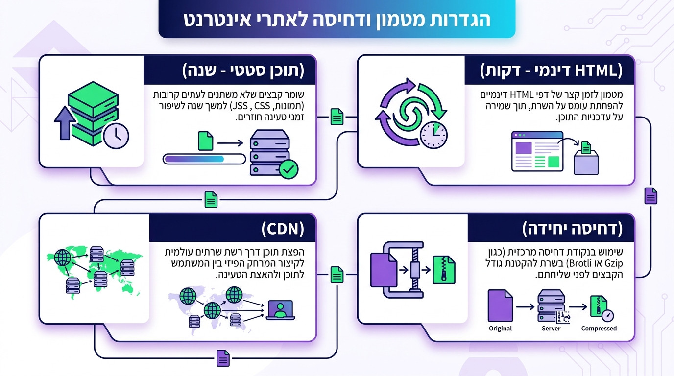 הגדרת קאש ודחיסה נכונה לשיפור מהירות אתר - טעויות נפוצות ופתרונות