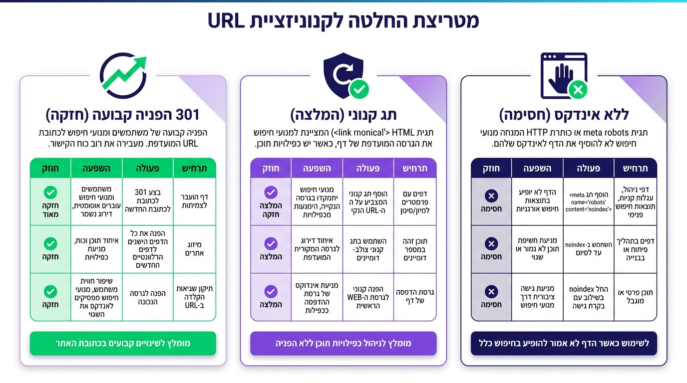 השוואה ויזואלית בין הגדרת canonical נכונה לעומת הגדרה שגויה של פלאגין SEO בוורדפרס