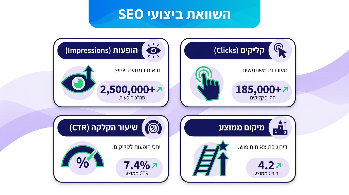 השוואת מדדי ביצועים בדוח Search Console לניתוח CTR מדויק