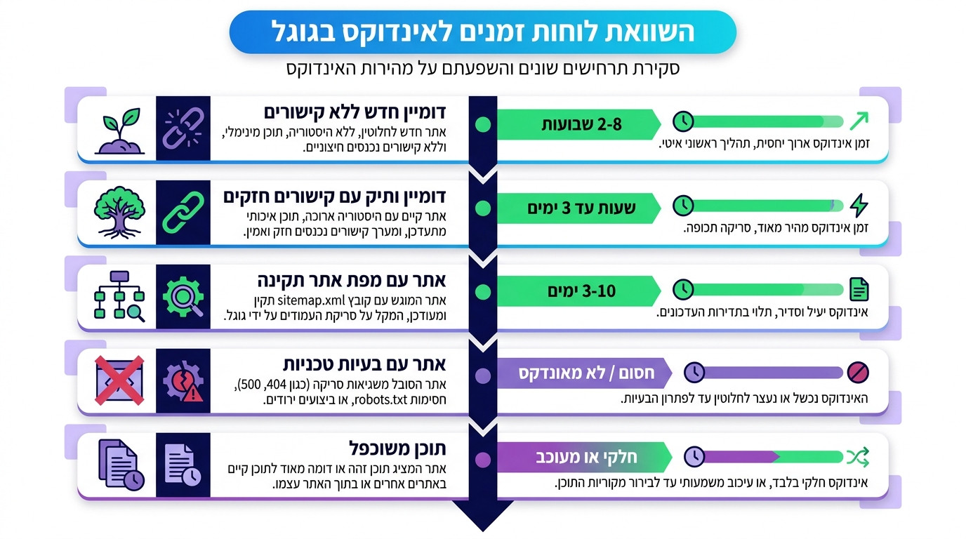 ההבדל בין סריקה לאינדוקס בגוגל — תרשים המסביר את תהליך הכניסה למאגר החיפוש