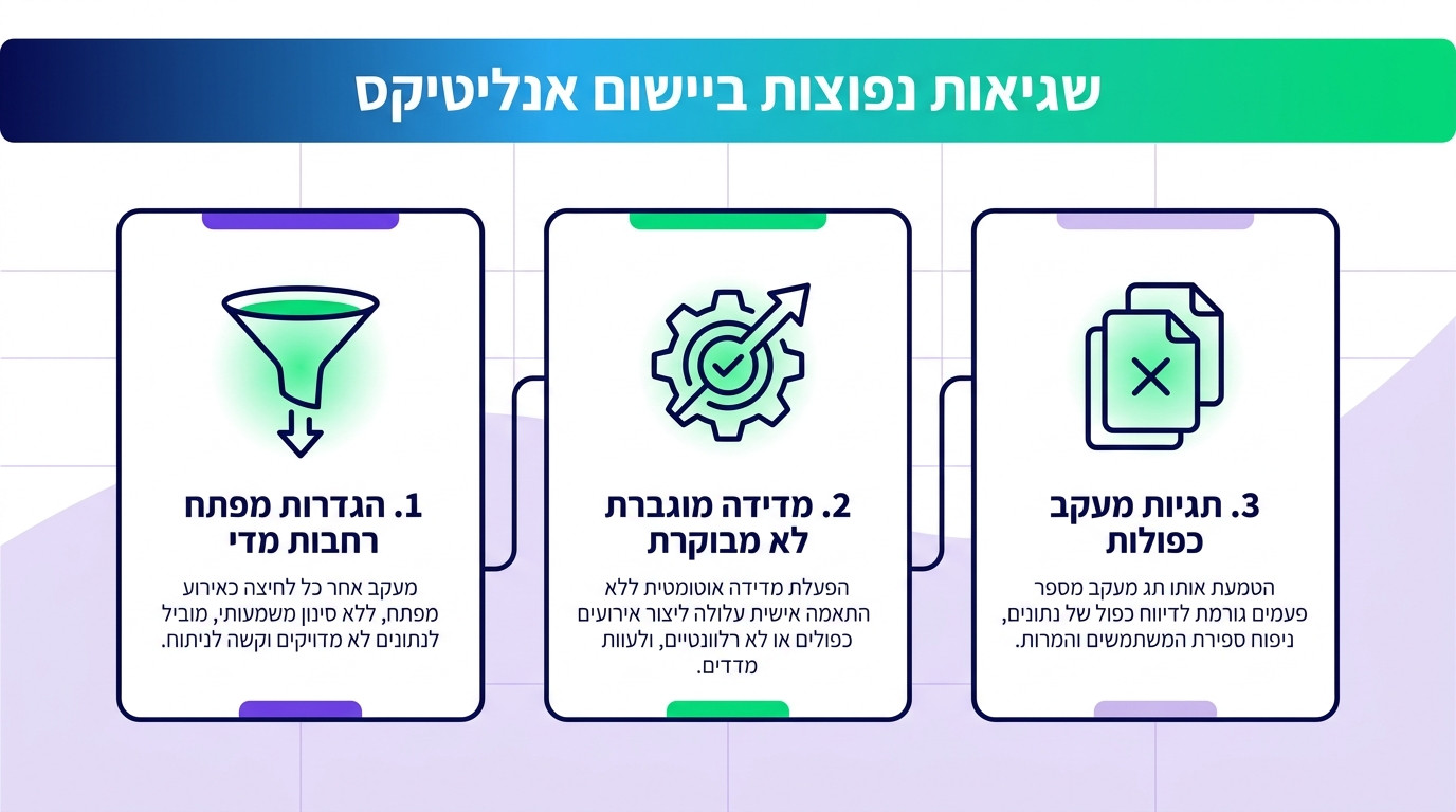 טעויות הטמעה שמייצרות Bounce Rate שקרי - המחשה ויזואלית של שלושת הקריטריונים למעורבות ב-GA4