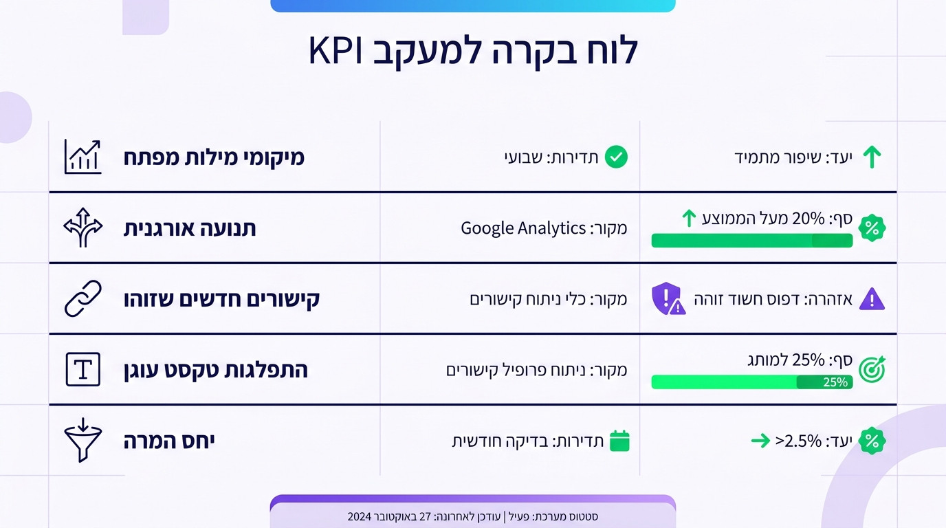 דשבורד מדידת ביצועים של אסטרטגיית קישורים עם מדדי KPI מרכזיים