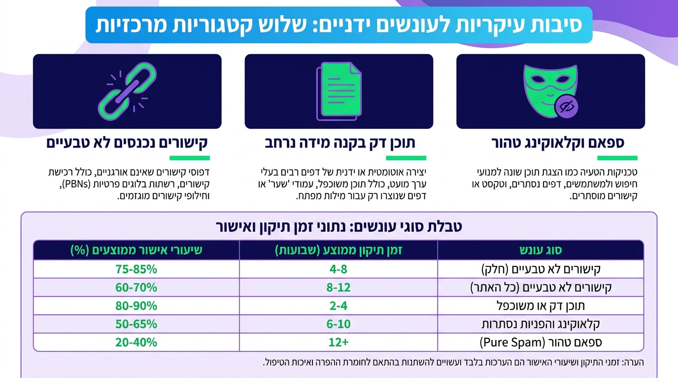 הסיבות הנפוצות באמת לעונש ידני מגוגל - תרשים המסביר את ההבדלים בין סוגי עונשים