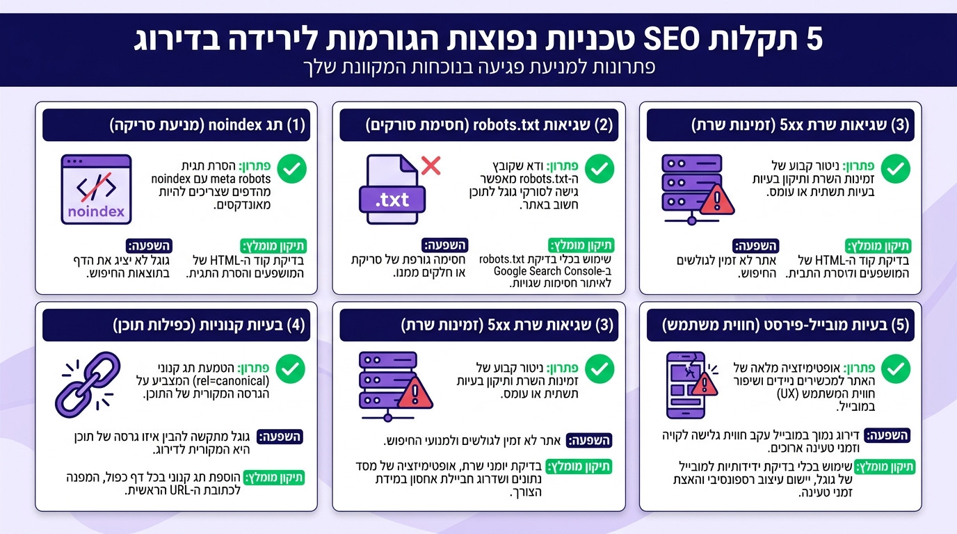 בעיות טכניות נפוצות שגורמות לנפילה בגוגל - סקירה מקצועית