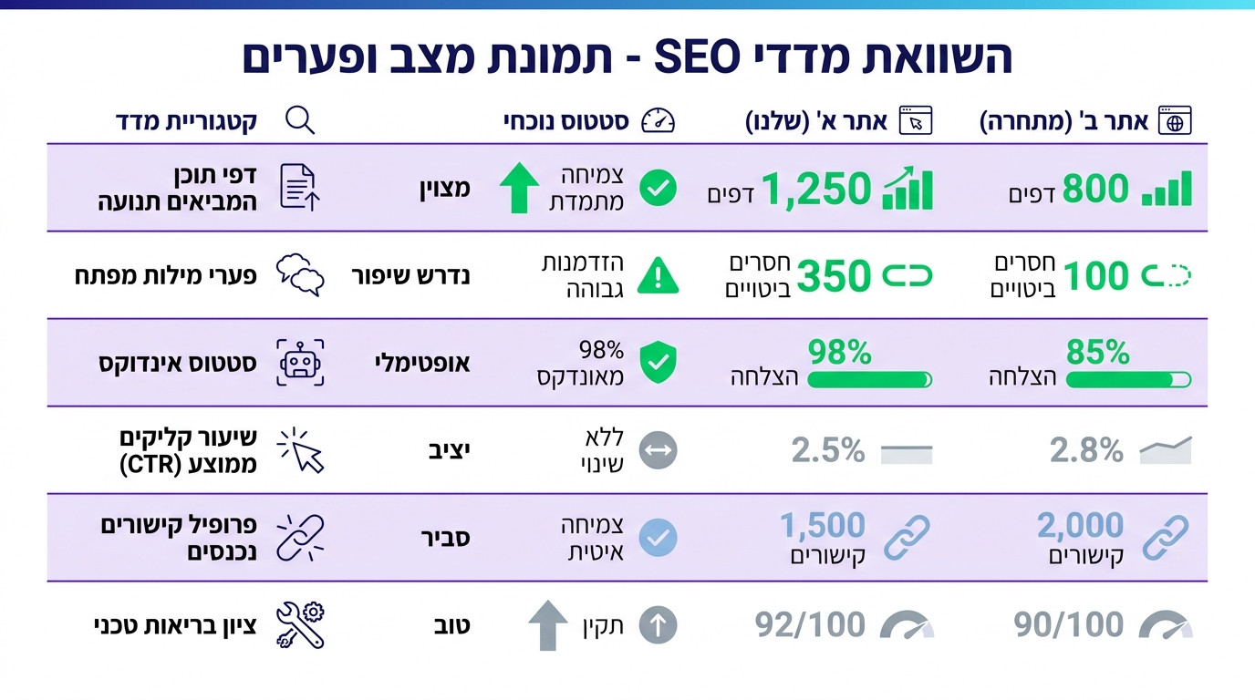השוואת מדדי SEO למתחרים - מיפוי דף תוצאות חיפוש לניתוח תחרותי