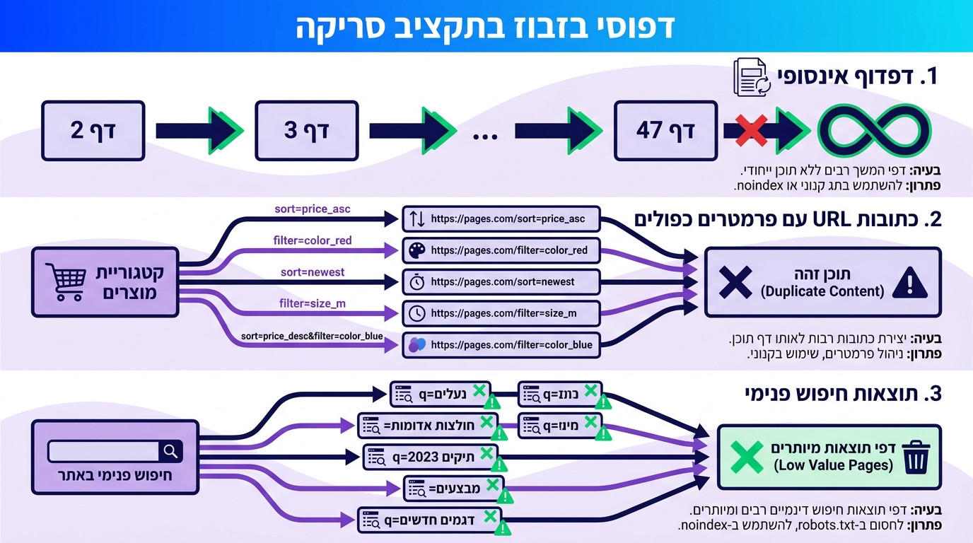 תרשים המראה תדירות סריקה גבוהה של דפי קטגוריה לעומת תדירות סריקה נמוכה של דפי בלוג באתר