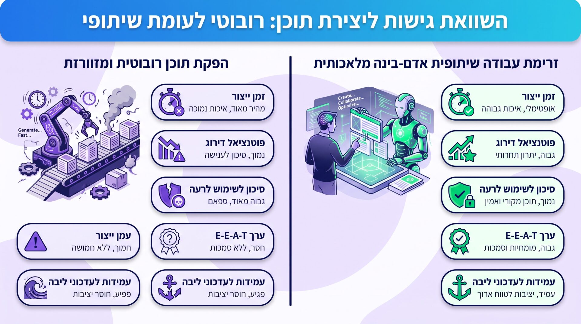 השוואה בין תוכן AI Complete לתוכן AI-Assist בקידום אורגני