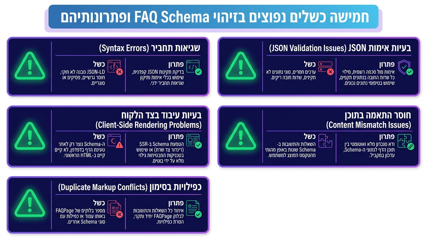 חמש סיבות נפוצות לכך שהסימון של FAQ Schema לא מזוהה על ידי גוגל